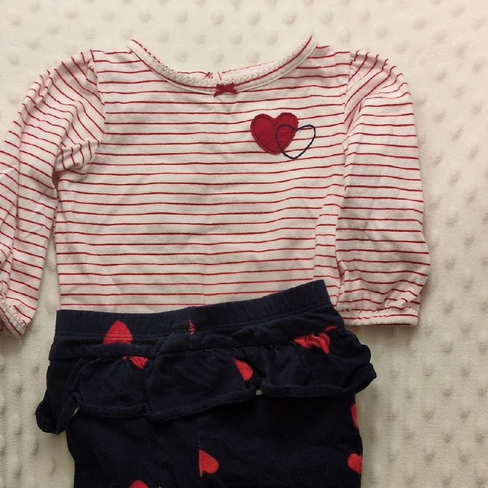 Carter's Red Striped Bodysuit with Heart Detail And Matching Ruffle Leggings, 9M